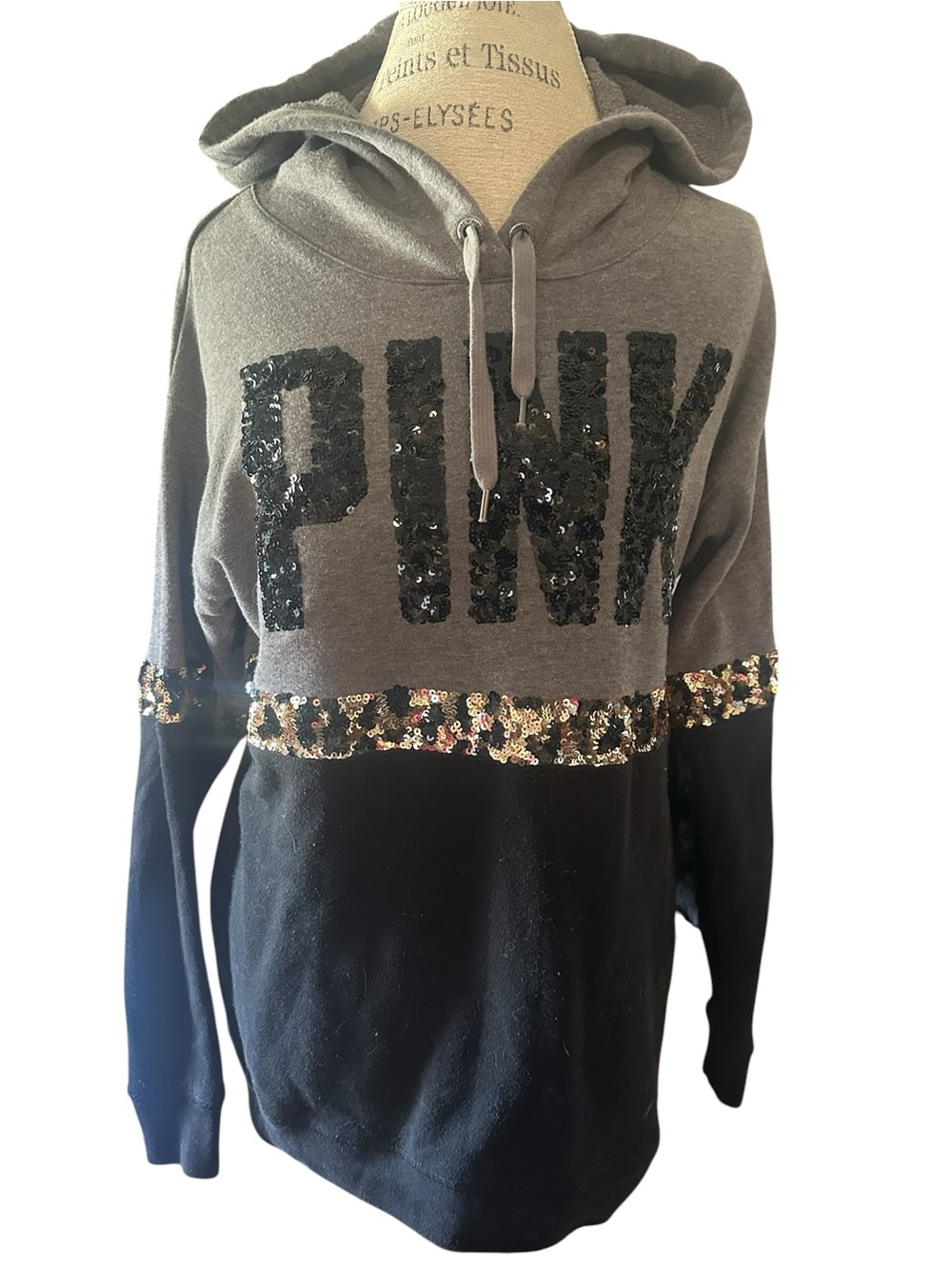Victoria's Secret PINK gray and black hoodie leopard print sequin logo